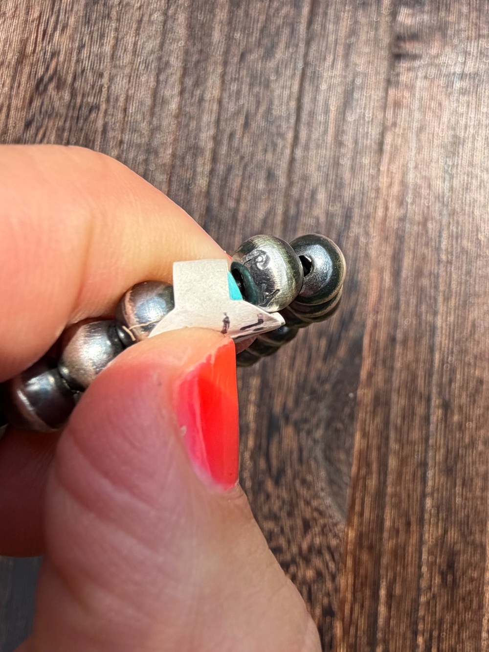 Handmade Navajo Pearl Stretch Bracelet- Sterling Silver- Signed by artist - Picture 5 of 9